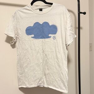 10.Deep White Tee with Blue Cloud Design
